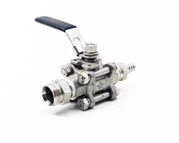 Haitima 1000WOG 1/2" NPT 3-piece CF8M stainless steel ball valve — right side angle view showing lever handle and body
