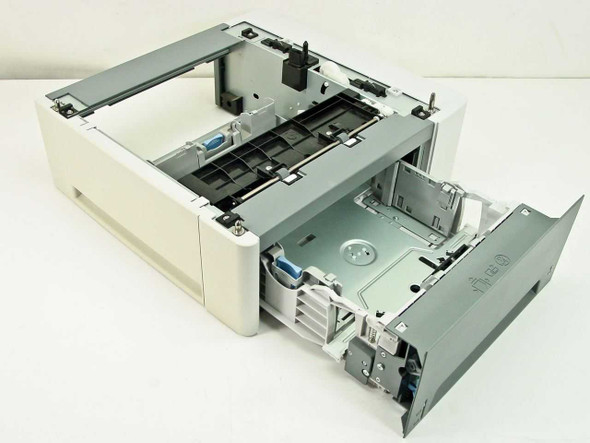 HP Q7817A 500-sheet input tray – angled view with paper drawer pulled open showing internal feed mechanism