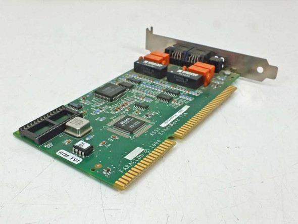 Farallon EtherWave YPN880-TP/5 ISA NIC – side view showing PCB layout with 3Com controller chip, oscillator, and ISA gold-finger edge connector; 'FARALLON © 1994' silkscreen visible
