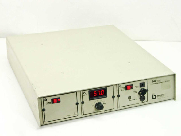 Bellco SciEra 7765-56065 4-place precision magnetic stirrer — front panel view showing RPM display reading 570, power switch, and speed control knob