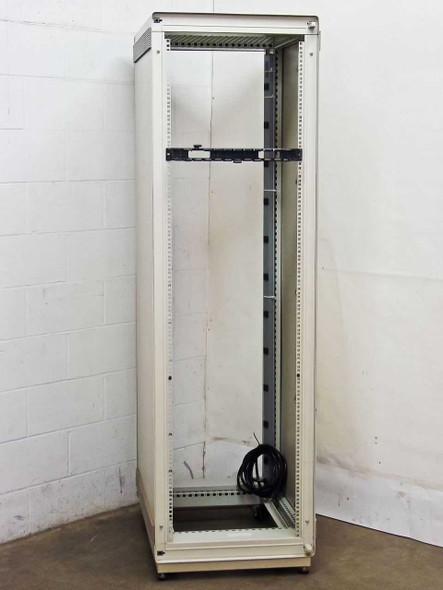 Rittal VRiS383151 40U 19in open-frame rackmount cabinet – front-left view showing full height and casters