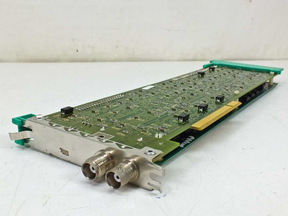 Wang 9546 MCA W Loc Board module card – angled front view showing two BNC connectors on front bracket and green PCB with components
