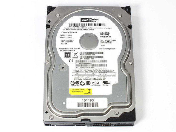 Western Digital WD800JD 80GB SATA Caviar SE 3.5-inch hard drive — top label view showing model and barcode