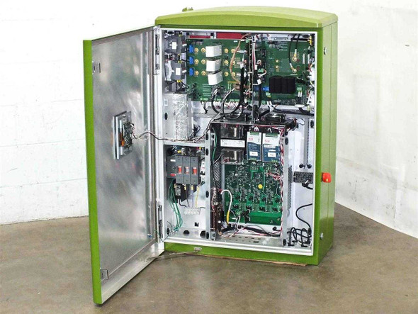 GreenVolts GV-SCP001 – interior view with door open showing main control boards, power electronics, and wiring harness