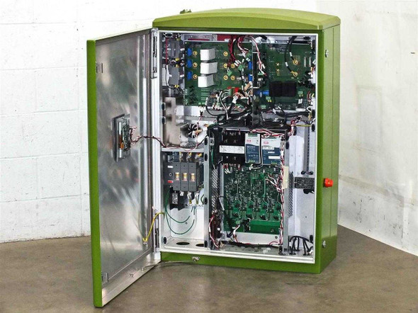 GreenVolts GV-SCP001 solar inverter – front door open showing full internal electronics assembly