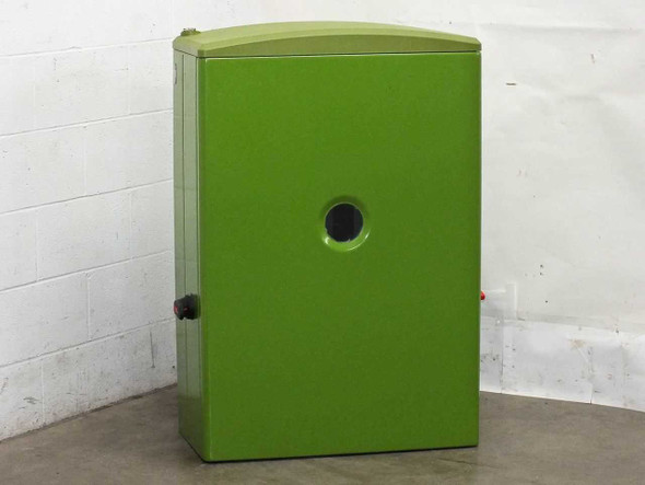 GreenVolts GV-SCP001 16kW solar inverter – front exterior view of green freestanding cabinet, door closed