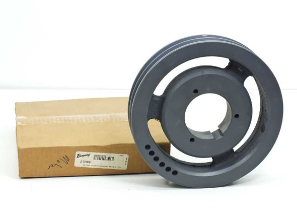 Browning 2TB80 two-groove V-belt sheave shown beside its original cardboard box