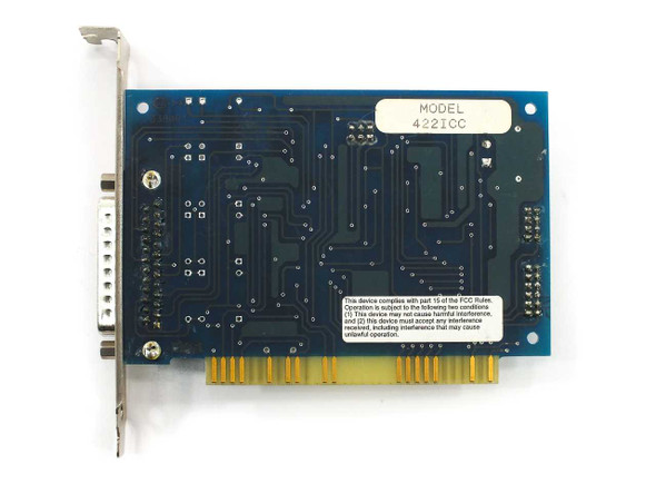 B&B Electronics 422ICC RS-422/485 ISA serial card — solder side showing MODEL 422ICC label and FCC compliance statement