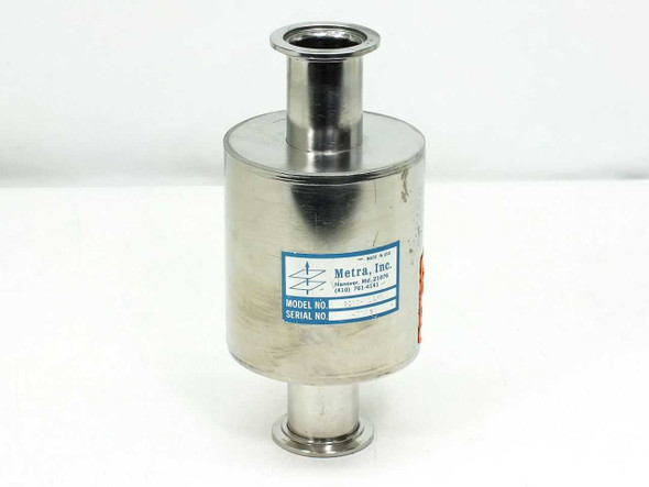 Metra Inc 1010-026 stainless steel vacuum filter – full unit showing KF40 QF flanges on both ends and product label