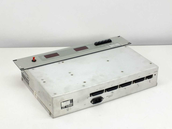 Varian VJW1455B1 Channel Select Assembly – three-quarter view showing front panel and rear connector panel with IEC power inlet