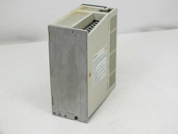 Mitsubishi MR-J2-40B-S73-A10 AC Servo Amplifier – right side view showing ventilation fins and warning label