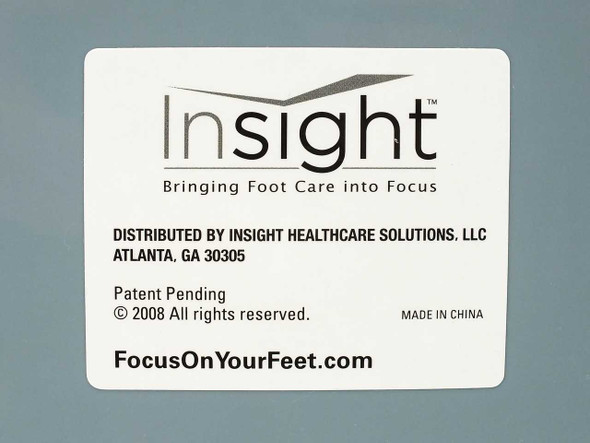 Insight Healthcare Solutions label on scale box showing distributor info, patent pending, 2008 copyright, Made in China