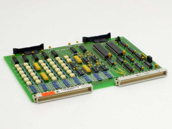 Netstal POA 110.240.5437 PCB board — top component side view showing ICs, capacitors, and dual edge connectors