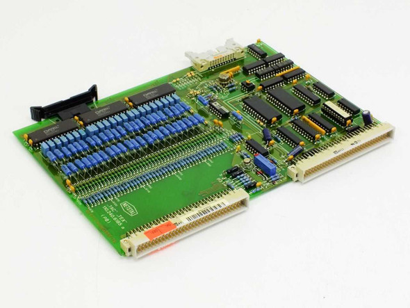 Netstal TAC TEX 110.240.6185 control board – top-side angled view showing blue trimmer resistor array and edge connectors