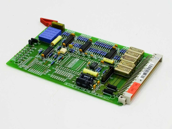 Netstal RFD 110.240.9936 Komplett control board – top-side component view showing relay, capacitors, ICs, and edge connector