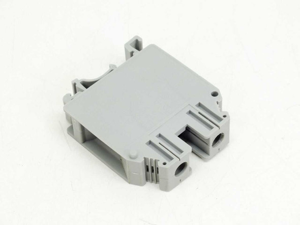 Phoenix Contact BK35/E terminal block – angled rear/bottom view showing DIN rail mounting clips