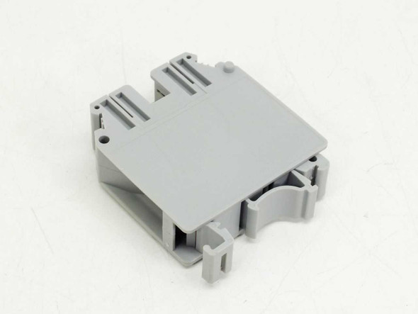 Phoenix Contact BK35/E 1-pole DIN rail terminal block – top and front view, gray thermoplastic housing