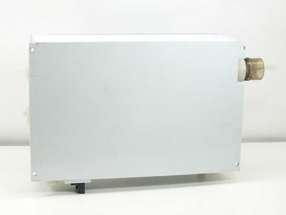 Fluoroware 201-35 sealed valve enclosure — right side view showing white painted metal enclosure body and translucent side port fitting
