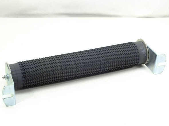 FST-1000 HE11035 10 Ohm tubular power resistor showing full length ribbed wire wound body and both metal chassis mount brackets