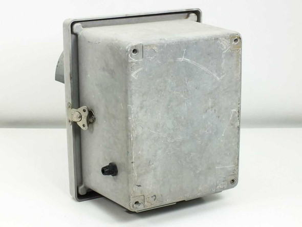 Rear view of Allied Moulded nonmetallic enclosure showing latch hardware and conduit knockouts