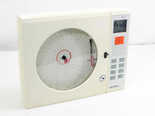 Dickson KTX circular chart recorder front view showing 8-inch circular chart and LCD display reading Prob