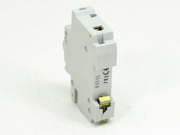 ABB S271 K2A circuit breaker — side profile view showing DIN rail mounting clip and CE marking