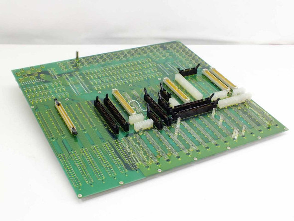 Netstal 110.240.9696 Komplett I/O backplane — rear/solder side showing black ZIF-style card slot connectors and white connector headers