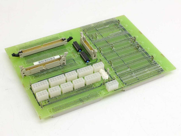 Netstal THE 110.240.9413 system board — reverse side showing flat ribbon cable connectors, IC chips, and multi-pin Molex-style power connectors