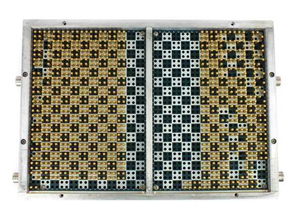 HP 11453B Diagnostic Fixture open lid — top-down view of full gold pin matrix showing checkerboard pattern across both sections