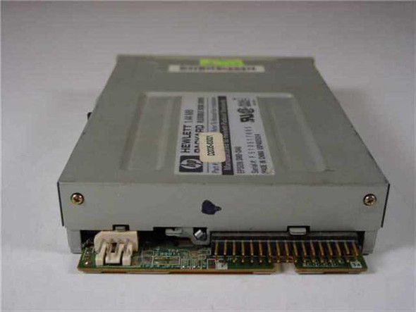 HP D2035-63021 Epson SMD-1340 floppy drive side and rear view showing HP Hewlett-Packard label, 34-pin FDD connector, and 4-pin power connector