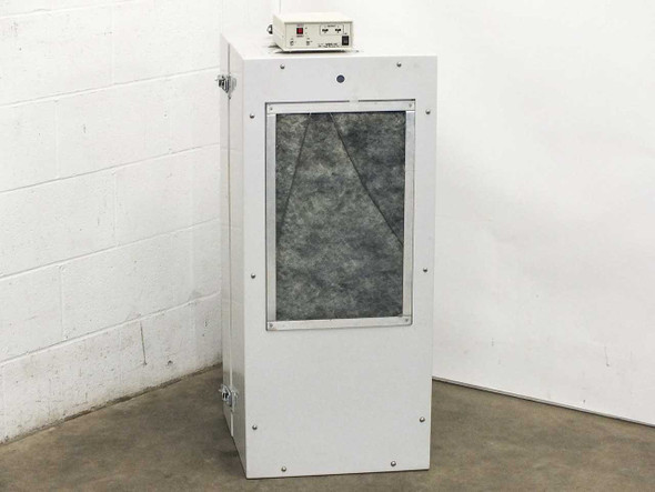 Hugle Electronics Model 430 Laminar Flow Hood – front view showing HEPA filter panel and controller on top