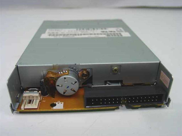 NEC FD1231T floppy drive – side and bottom view showing spindle motor, 34-pin ribbon connector, and power connector