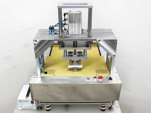 Touchdown Technologies ZIF rivet tool front view without roller cover showing press head assembly, spring mechanism, and control panel