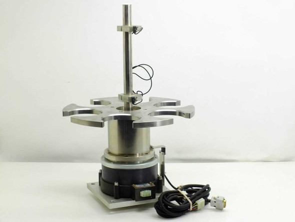 NSK YS2020FN001 rotating tray motor assembly – full side view showing 6-slot aluminum tray and motor base with wiring