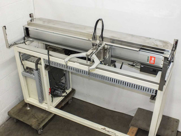 Yamaha LSII-B FLIP-X single axis robot on stand — full left-side view showing controller enclosure