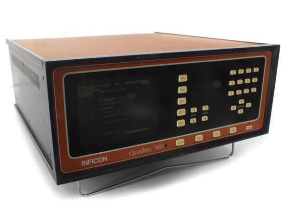 Inficon Quadrex 100 residual gas analyzer front panel view showing CRT display and keypad