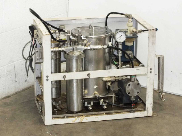 Chemipon NSD07-S29C-20MBSP lacquer pump dispensing system – full front view showing white frame, stainless steel tanks, pressure gauge, and plumbing