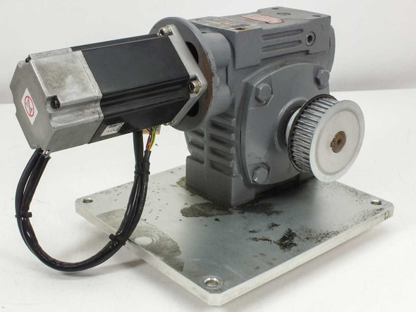 Gong Tzyh BHE50 speed reducer with Yaskawa servo motor showing output shaft with timing pulley – left side view