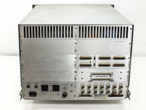 Nicolet 1270 IDACS – rear panel view showing I/O Peripheral Module, Biomation Interface, 1270 Interface Module with BNC connectors, and Power Module