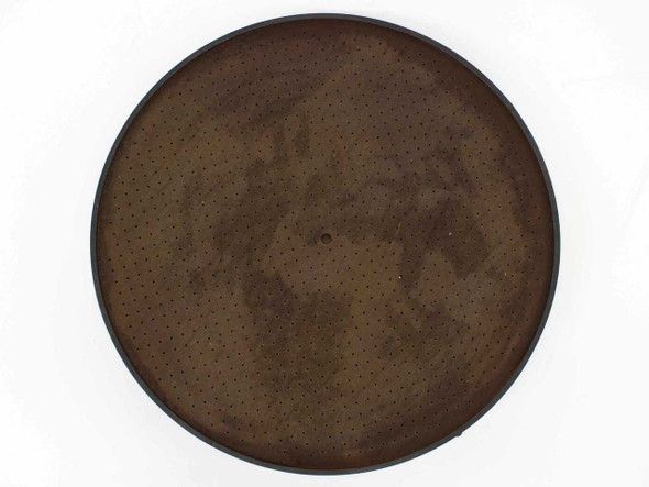 OS Walker AXM-13973-1 20-inch round vacuum chuck — direct top-down view showing full perforated working surface with surface rust patches across the face