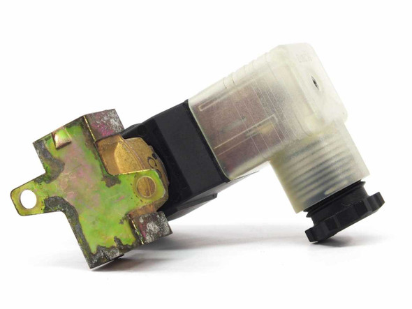 SMC VX2110V Solenoid Valve – angled rear view showing brass body, mounting bracket, and DIN connector housing