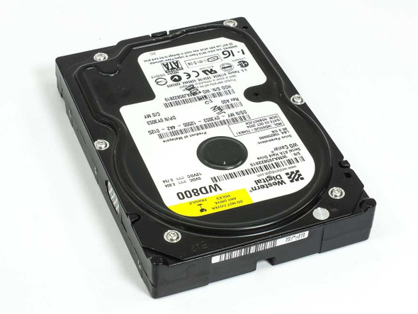 Western Digital WD800 WD Caviar 80GB SATA 3.5" hard drive – top label view showing model and specification sticker