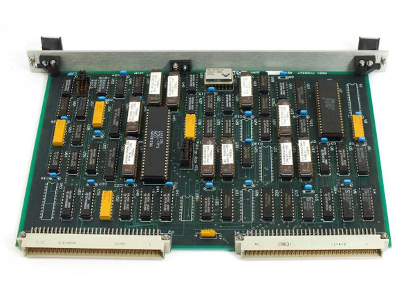 Hughes 7742917 VME Board Card — reverse component side showing DIP ICs, connectors, and rear edge VME backplane connectors