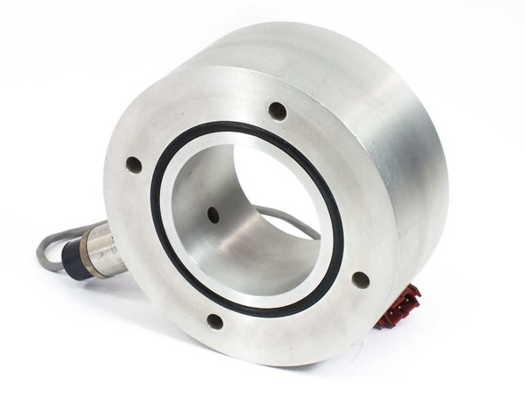 Whitman Controls P117V-3N-C52L vacuum switch with feedthrough adapter – rear three-quarter view showing flanged aluminum ring body and sensor assembly