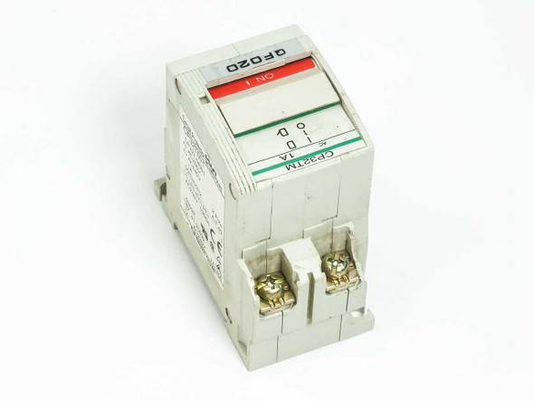 Fuji Electric CP32TM/1 circuit protector – rear/opposite front view showing toggle and DIN rail clip