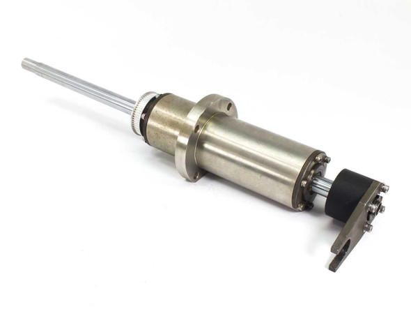 Robotic pick-n-place rotation cylinder with 560mm arm and end effector bracket with rubber roller — three-quarter side view