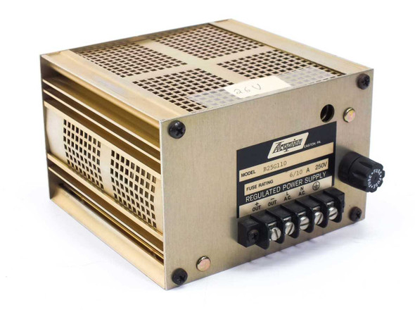Acopian B25G110 Linear Regulated Power Supply – front and right-side view showing ventilated gold chassis and output terminal block