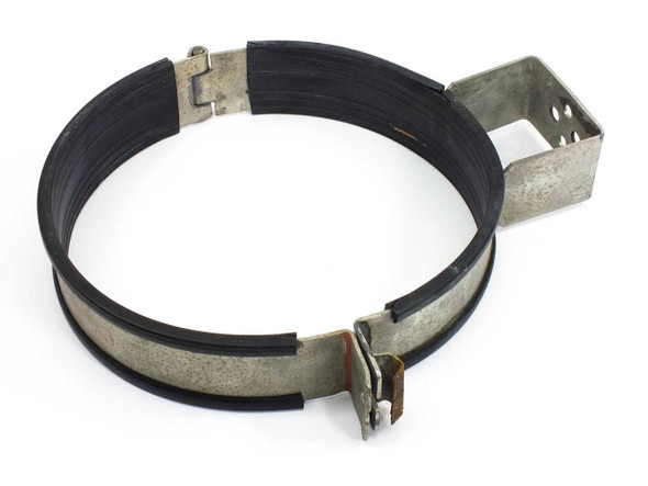 Cherry-Burrell bracket clamp for 9-inch gas tanks – full clamp assembly, top view showing rubber band and metal bracket