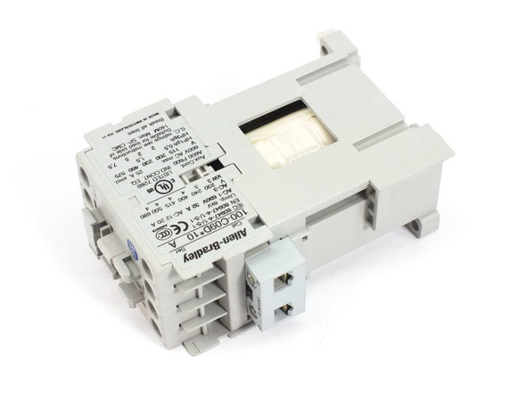 Allen-Bradley 100-C09D10 IEC contactor rear-left angle view showing coil housing and screw terminals