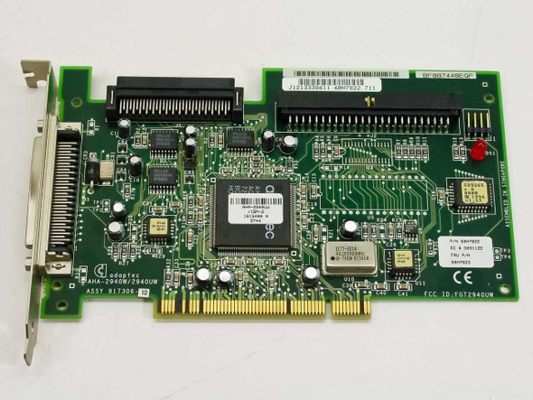 IBM 60H7823 Adaptec AHA-2940UW Ultra Wide SCSI PCI controller card – full top-side component view showing external 68-pin SCSI port and PCI edge connector